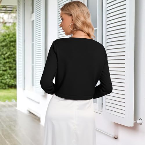 Women's Long Sleeve Cardigan - Cropped Open Front Knit Sweaters Bolero Shrug for Dresses S-XL2