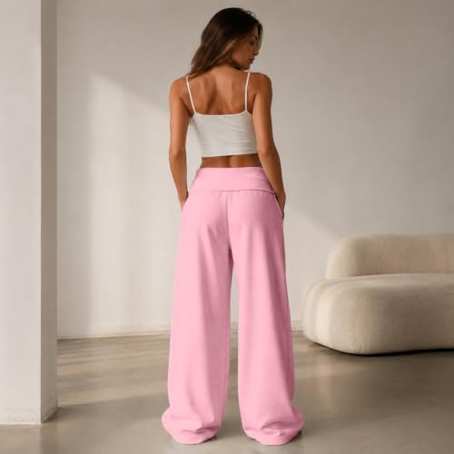 Wide Leg Sweat Pants For Women Low Rise Baggy Y2K Fold Over Track Pants - image 3