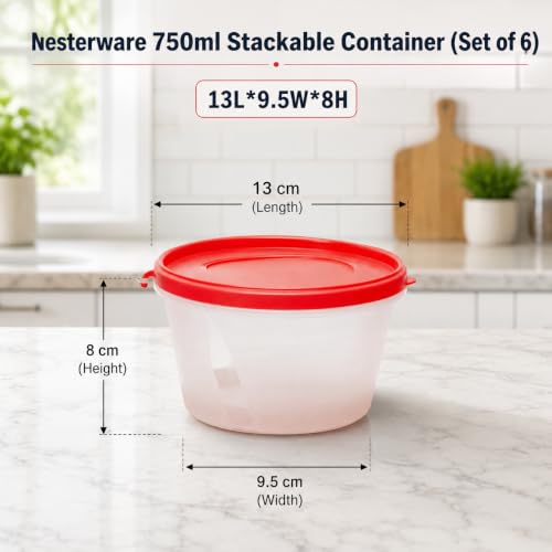 Image of Cutting EDGE Nesterware 750ml Stackable Container (Set of 6, Light Red) | BPA-free plastic, stackable design, leak-proof, kitchen storage, pantry, fridge, meal prep, reusable, travel use