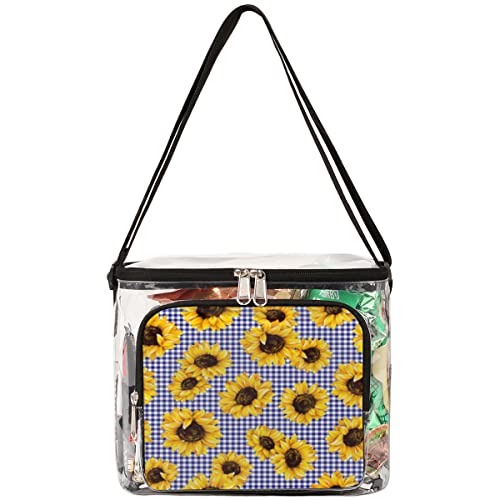 Bisibuy Sunflower Blue Grid Clear Lunch Bag Stadium Approved Pvc Plastic See Through Lunch Box With Adjustable Strap For Sports Events Concerts Office #TOP11