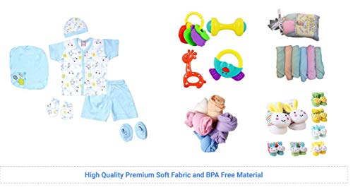 Image of 22 Piece Set - New Born Baby Gift Set for 0-6 Month Baby (Clothes, Napkin, Socks and Toys) (22 Pieces Pack)