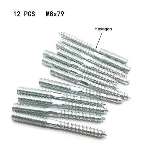 Image of Hanger Bolt M8x79 Silvery Double Headed Bolt Self-Tapping Screw with Hexagon for Furniture 12Pcs