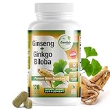 GreeNatr Ginko Biloba & Panax Ginseng Supplement - Red Ginseng Brain Supplement for Memory and Focus - Ginkgo Biloba Supplements for Good Vision, Immune System and Improved Blood Flow - 120 Tablets