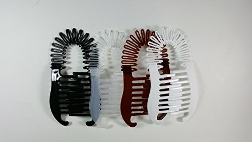 4 pcs COMB BANANA CLIP HAIR RISER CLAW(1Brown-1Black-1White-1Clear).