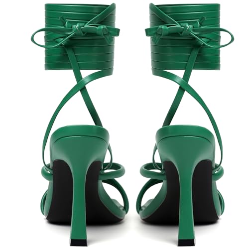 Image of Mostrin Womens Sandals Strappy Heels for Women Lace Up Square Open Toe Heels Tie Up High Heeled Sandals for Prom, Party, Daily Wear