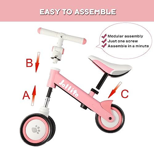 Jollito Baby Balance Bike, Adjustable Toddler Baby Bicycle 12-24 Months With 3 Silent Wheels, No Pedal Toddlers Walker Bike Riding Toy For 1 Year Old Boys Girls, Best Birthday Gift #TOP5