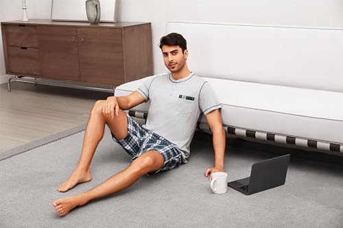 Sykooria Men's Pajama Sets Cotton Loungewear Pjs Shorts Sets 2 Piece Short Sleeve Sleepwear With Pockets3