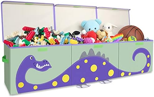 ASKETAM Kid Extra Large Dinosaur Toy Box Chest for Boy and Girl, Cute Collapsible Kids Toy Storage Bin with Lid Nursery Playroom Bedroom Baby Toy Chests Organizer(Purple 3 Pack)