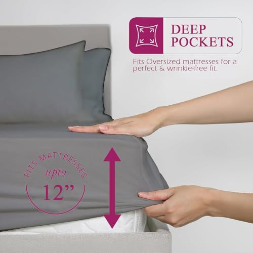 Image of Trance Home Linen 300 TC Bamboo Fitted Bedsheet | Soft, Breathable & Eco-Friendly Bedsheet with 2 Pillow Cover - (75 x 72 inch, Silver Grey)