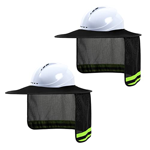 Image of Hard Hat Sun Shade, High Visibility Sun Visor Neck Shade with Reflective Strip, Hard Hat Accessories, Full Brim, Man& Woman (Hard Hat Not Included), Black, 2 Pack