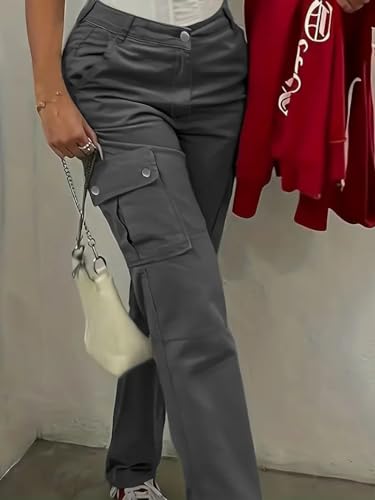 Women's Cargo Pants Jeans High Waisted Baggy Y2K Stretchy Wide Leg Straight Casual Pants Streetwear with 6 Pockets2
