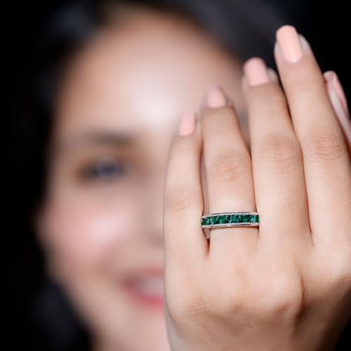 Certified Lab Grown Emerald Anniversary Ring, Aaaa Quality, Emerald Half Eternity Band - Ready To Gift3