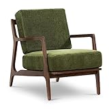 POLY & BARK Verity Fabric Accent Chair – Fabric Armchair with Walnut Wood Frame – Fashion-Forward Lounge Seating for Living Room – Upholstered in Distressed Green Velvet for Modern Style
