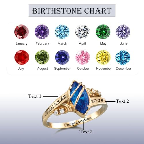 Fully Personalized Custom Sterling Silver Class Ring - High School and College Graduation Jewelry Gift for Women - Back to School - Class of 20264