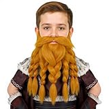 Honcloud Realistic Fake Beard - Novelty Viking Dwarf Pre-Styled Braided for Cosplay & Halloween（Ginger）
