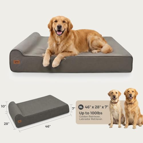 Image of Sytopia Orthopedic Dog Beds for Large Dogs - 7 inch Extra Thick Memory Foam Pet Couch for Senior Dogs and Great Danes with Waterproof Liner & Washable Cover, Nonskid Bottom, 46 inchx28 inchx7 inch, Dark Grey