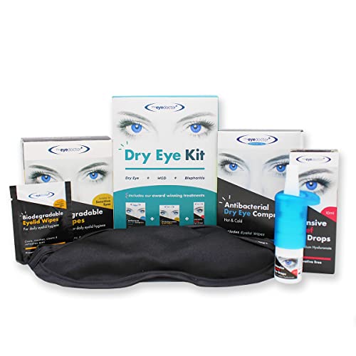 The Eye Doctor Dry Eye Kit - Heated Eye Mask, 20x Eyelid Wipes & Intensive Relief Drops - Heat Treatment Cleansing Pack - Dry Sore Gritty Eyes - Blepharitis MGD
