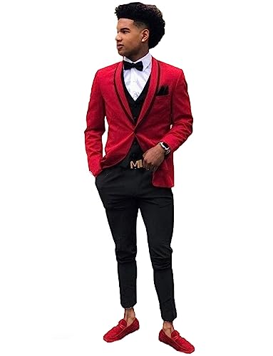 Men's 3-Piece Suit Shawl Lapel One Button Jacket V-Neck Black Vest Pants for Party Dinner Daily