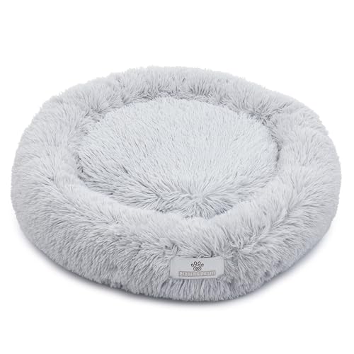 pfoten&nasen® Wolke 7 Hundebett M [Hellgrau, 75 cm] – Flauschiges Donut-Kissen für mittelgroße Hunde – Waschbar mit abnehmbarem Bezug – Kuschelig & Rund