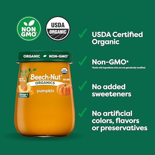 Beech-Nut Organic Baby Food Jars, Organic Pumpkin Puree, Stage 1, 4oz, 10ct - Image 3