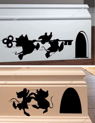 Image of FnkBiz Jaq and Gus Wall Decal Mouse Hole Baseboard Sticker Mouse Hole Wall Decal 7 x 3 | Black | Set of 02 Decals