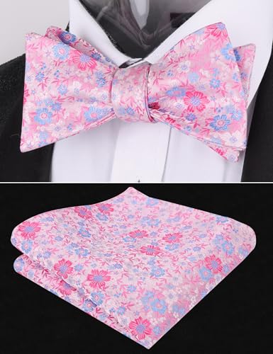 Image of Alizeal Mens 2pcs Floral Self-tied Bow Tie Pocket Square Set