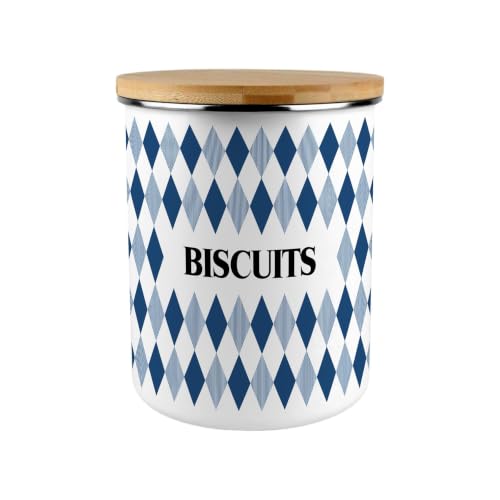 Image of Navy Argyle Print Biscuit Tin - 2.7L Extra-Large Kitchen Storage Canister