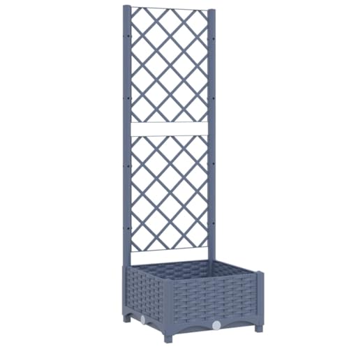 GeoHome Garden Trellis Planter | Plastic Garden Raised Bed with Trellis | Patio Planter Box for Backyard Yard Outdoor Vine Climbing Plants Flowers | Dark Gray Polypropylene 15.7