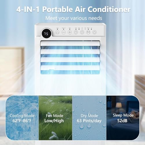 Image of Electactic 8000BTU Portable Air Conditioner with Drainage-free Cooling, 4 in 1 Portable AC Units for Bedroom with Cool, Fan, Dehumidifier, Sleep, 24H Timer /Remote /Window Kits