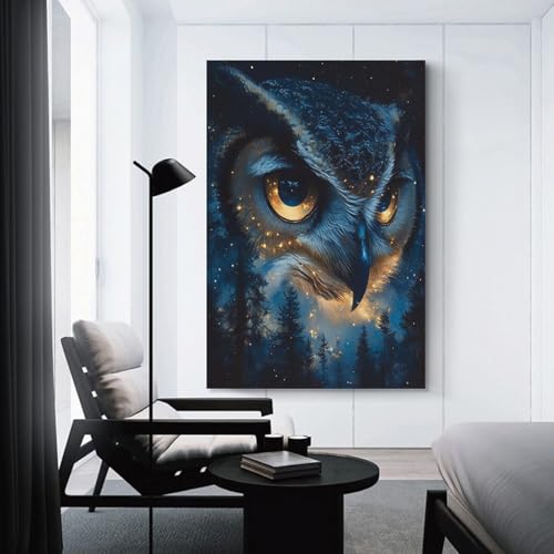 Tableau chouette 50x75cm pour cacher mur vide deco chambre