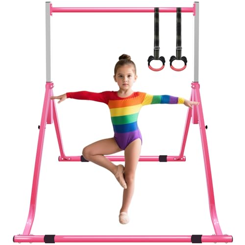 GYUEM Gymnastics Bar for Kids, Adjustable Height Gymnastic Horizontal Bars, Children Folding Training Kip Bar for Home, Junior Gymnastics Equipment for Indoor/Outdoor Training