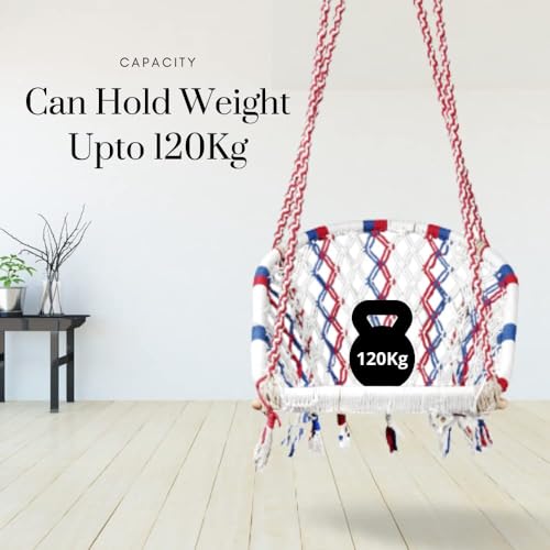 Image of Swingzy Premium D-Shape Swing Chair with Cotton Ropes for Kids & Adults | Durable Hanging Seating for Home Decor | Balcony | Patio Use | Indoor Outdoor Hanging Chair with Accessories (Multicolor)