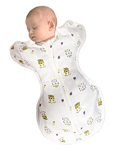 【手が出せる】 おくるみ モロー反射を防ぐ スワドル 【助産師さん推薦】天然コットン100% Mughart 夜泣き対策 新生児 ベビー 着くるみ (Mサイズ, とら)