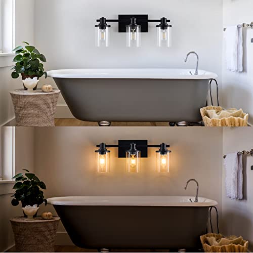 Dadul 3 Light Bathroom Vanity Light, Black Bathroom Light Fixtures Over Mirror, Modern Black Vanity Light With Clear Glass Shade, Black Wall Sconce For Bathroom, Bedroom #TOP5