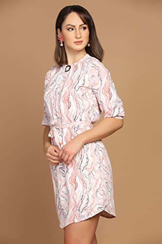Image of Leriya Fashion Western Dress for Women || Rayon Marble Printed Short Dresses for Women || Front Plated Neck with Buckle || Casual || Office || Summer Wear Dress for Girls