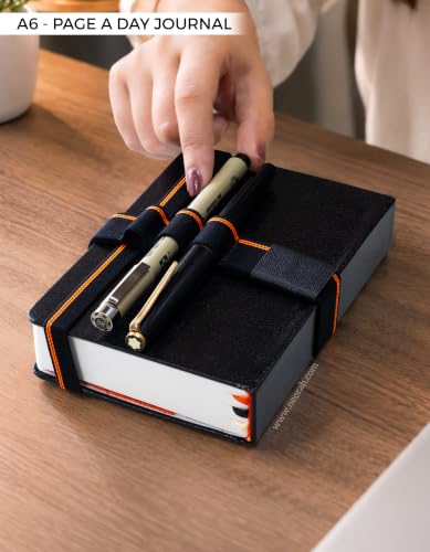 Image of NEORAH -A6 RULED | 368 Pages - 110 Gsm | PAGE A DAY JOURNAL (14.8 X 10.5 cm)-Hardcover RULED Notebook |Back Pocket |3 Silk Book Mark - Completely HANDMADE for Journaling,writing - BLACK