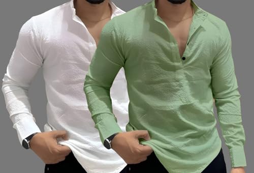 Image of MiraMichi Men's Cotton Blend Kurta | Kurta for Men Stylish Casual Short Kurta | Half Kurta Shirt Daily Use for Summer Season | Mandarin Collar Cotton Kurta's for Man Comfort