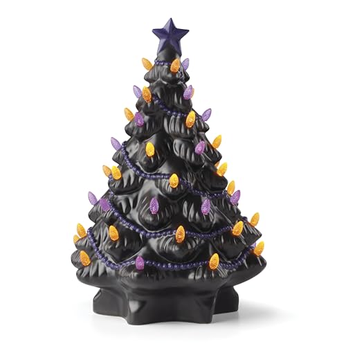 Image of Lenox Treasured Traditions Black Light-Up Tree Halloween Christmas Figurine