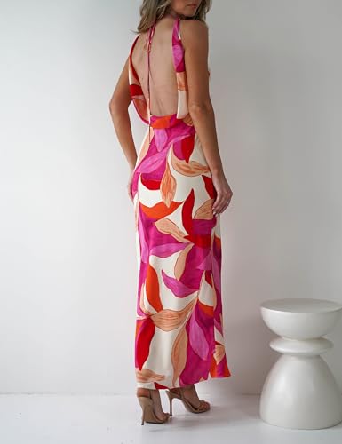 Image of KOUNAI Satin Backless Formal Maxi Dresses for Women Wedding Guest | Silk,Cowl Neck,Drape Neck,Open Back,Sleeveless,Tie Back,Elegant,Cocktail,Bridesmaid,Beach,Vacation,Party,Graduation,Midi