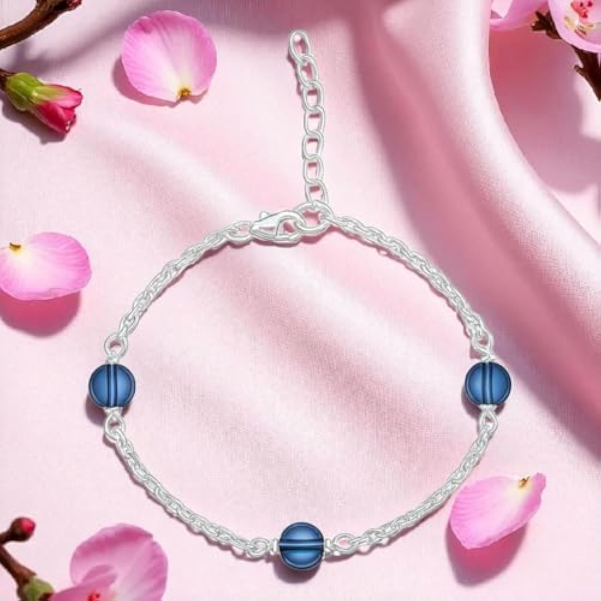 925 Sterling Silver Single Anklet with Midnight Blue Crystal Charms
