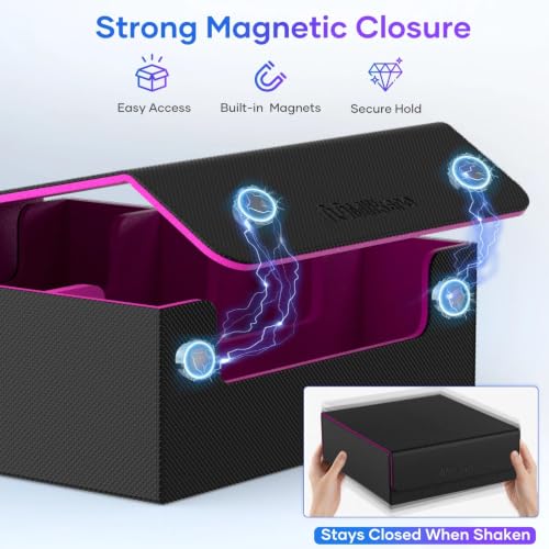 Image of Mlikero Trading Card Storage Box, Bulk Card Storage for 2400+ Sleeved Cards, PU Leather Magnetic Closure Card Organizer with 10 Dividers & 4 Foam Stoppers, Fit for MTG, TCG and Sports Cards (Purple)