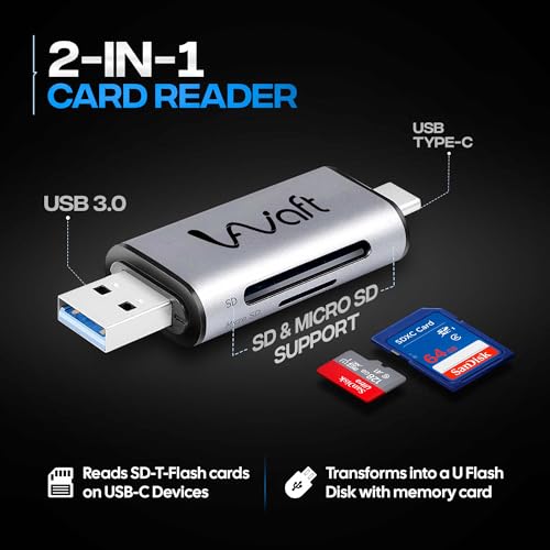Image of AIWaft 2-in-1 High-Speed Card Reader | USB 3.0 & Type-C | Premium Aluminum Body with Protective Case | Supports SD, SDHC, SDXC, MicroSD | Fast Data Transfer & OTG Compatible for All Devices