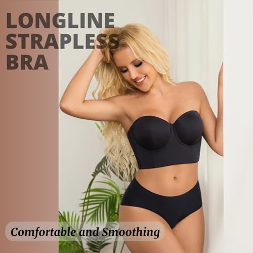 Image of Strapless Bras for Women Push up Bra No-Slip Silicone Strip Hide Back Fat Bra (36B-44DD)