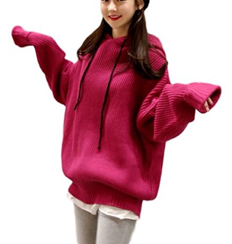 [1/2style] [ニブンノイチスタイル] パーカー ニット プルオーバー セーター シンプル フード レディース (ピンク, XXL)