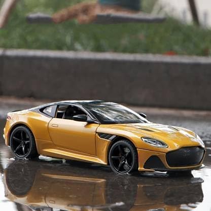 Image of 1:24 Alloy Die Cast Metal Car Scale Model Aston Martin Metal Diecast Car Pullback with Sound Light Toy Car for Kids Best Gifts Toys for Boys. (Yellow)