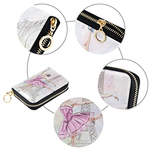 susiyo Paris Eiffel Tower Ballerina Dancing Girl Credit Card Wallet, RFID Blocking Compact Women Leather Card Holder Zipper Purse3