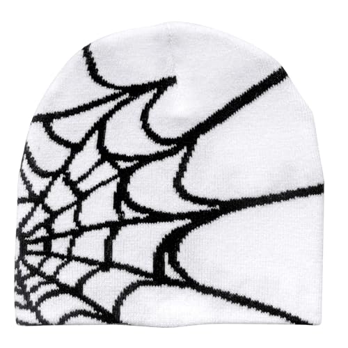 YAMEIZE Trendy Y2K Web Knitted Hats - for Women Men Beanie Hat Web Soft Slouchy Knitted Hat Winter Skull Cap Outdoor White Black
