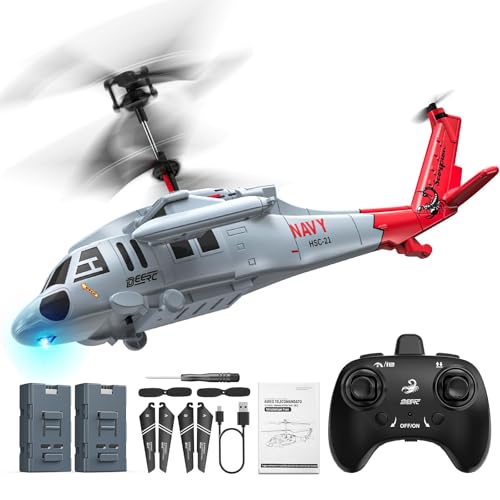 DEERC Black Hawk RC Helicopter Remote Control Helicopter with Red Scorpion Tail Design 24 Mins Flight (2 Batteries) Helicopters Toy for Kids LED Lights Altitude Hold Birthday Gift for Boys 8-12