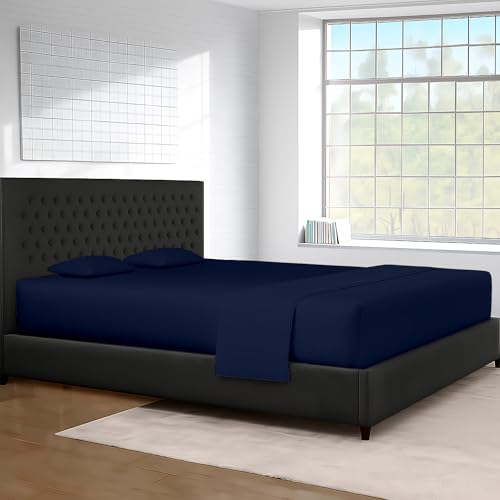 Image of SGI bedding 144 inch W x 84 inch L 4Pc Family XL Sheet Set 100% Egyptian Cotton - 600 Thread Count, Fits 15 inch Deep Pocket - Soft Breathable Oversized Sheets, for Extra Large Beds - Navy Blue