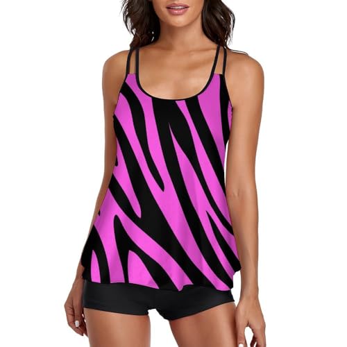 Maillot de bain tankini anti-frottement à rayures roses short de garçon